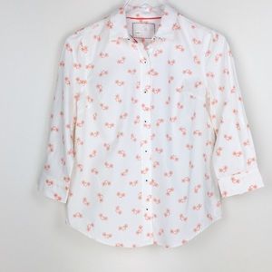 Anthropologie White and Orange Bicycle Button Down